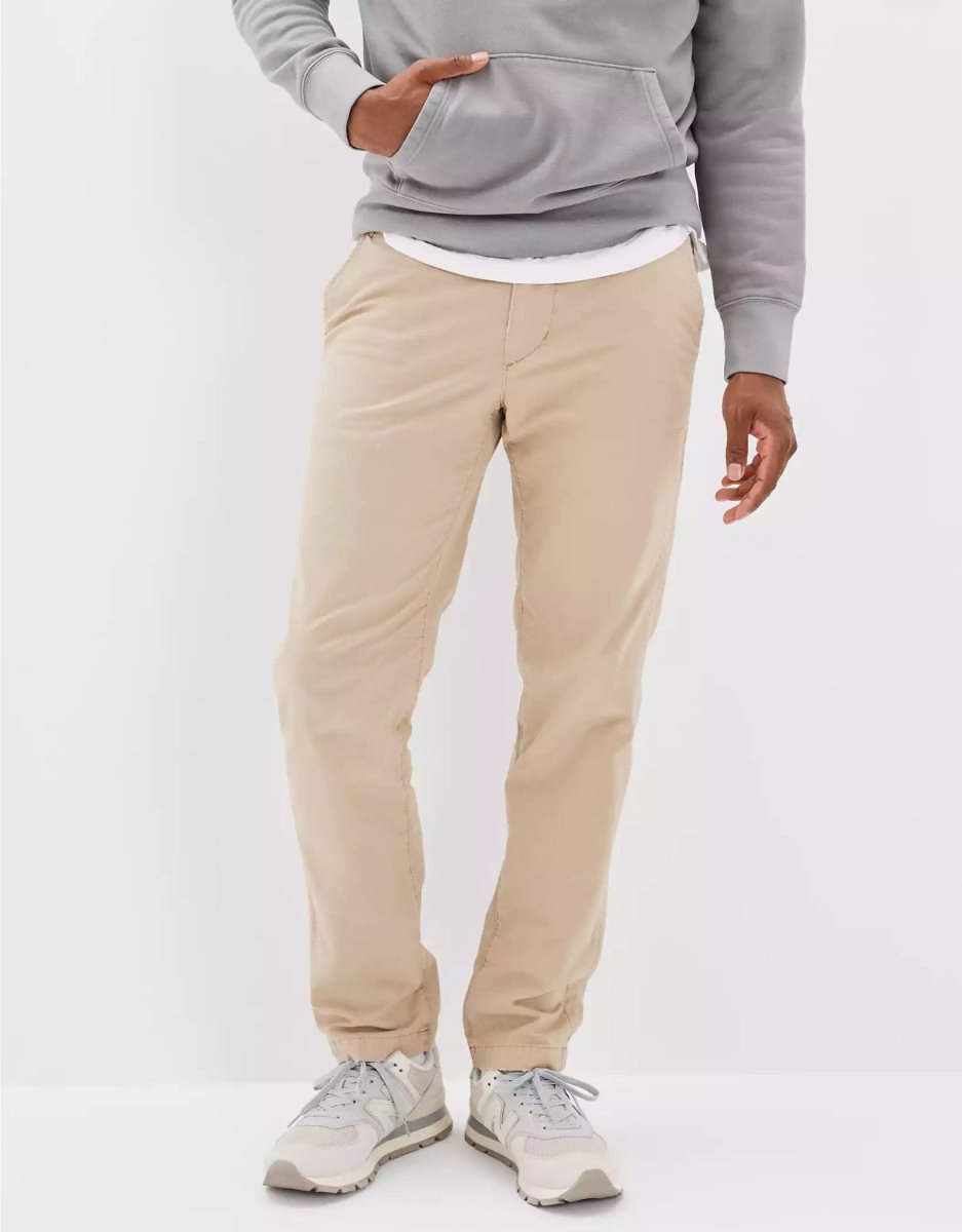 Pantalon American Eagle AE Flex Original Droit Lived-In Khaki Kaki Clair Homme | WPW-93122417